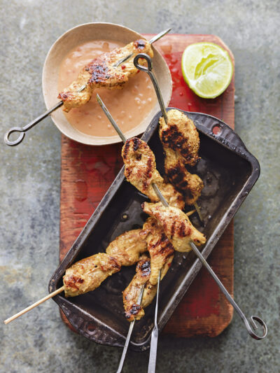 chicken satay on a plate